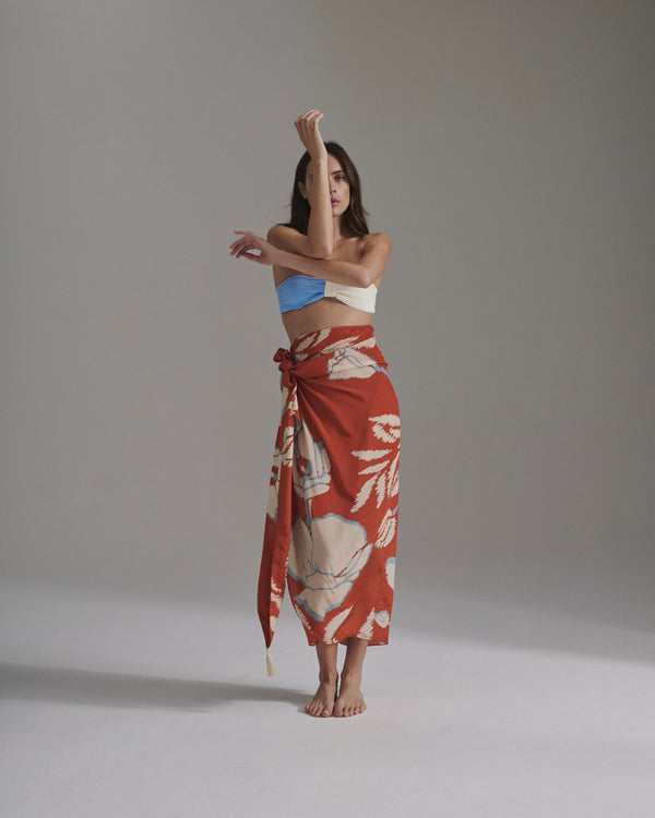 Mapara Crepe Chine Skirt / Orange Gladiolos